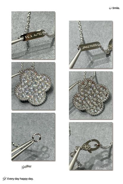 [Royal&Vicky]CLOVER 25MM LARGE PENDANT DIAMOND PAVED SILVER NECKLACE