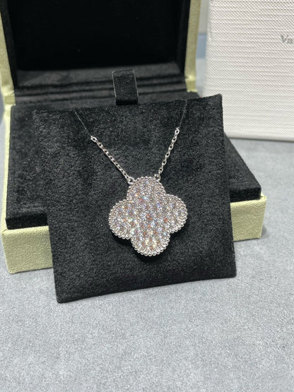 [Royal&Vicky]CLOVER 25MM LARGE PENDANT DIAMOND PAVED SILVER NECKLACE
