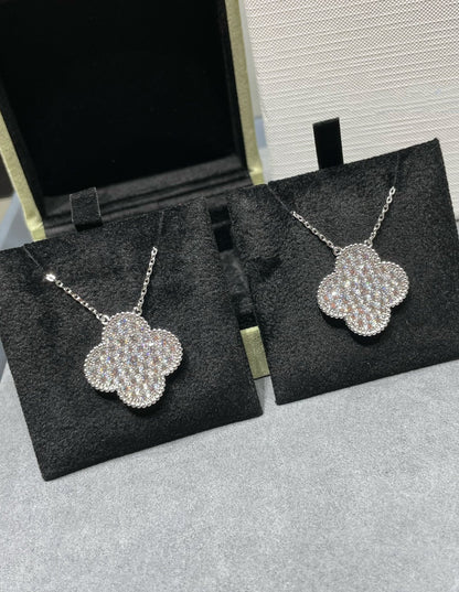 [Royal&Vicky]CLOVER 25MM LARGE PENDANT DIAMOND PAVED SILVER NECKLACE