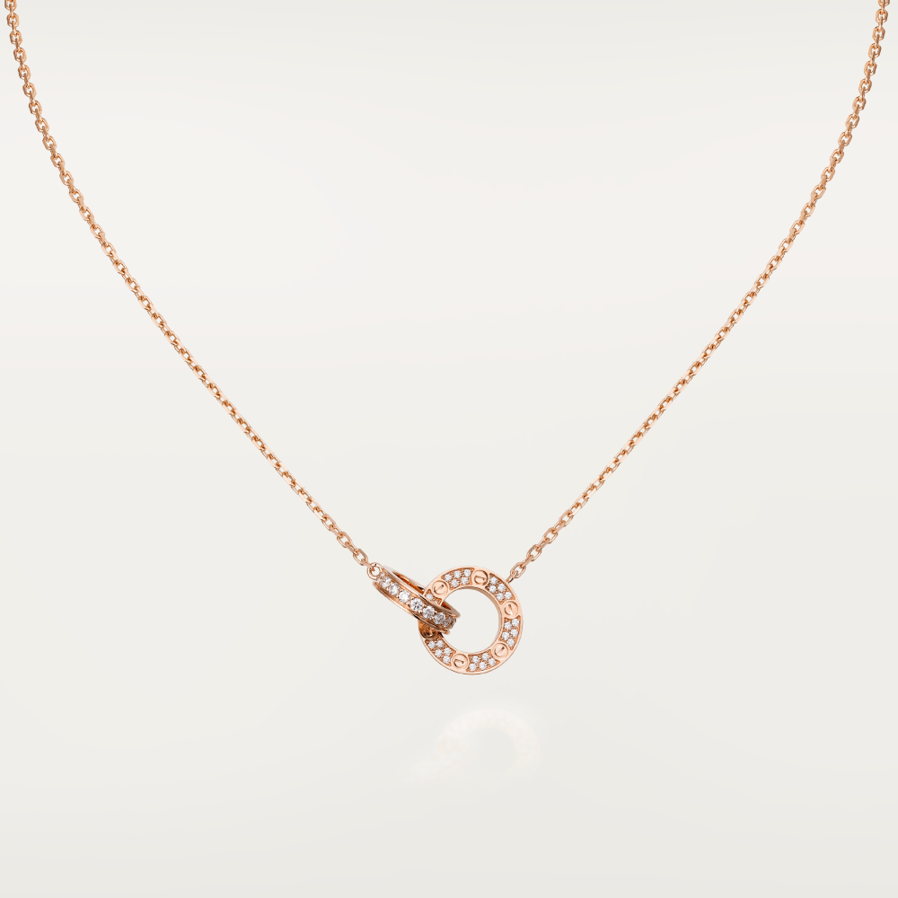[Royal&Vicky]LOVE 7.6MM NECKLACE ROSE GOLD AND SILVER  FULL DIAMOND