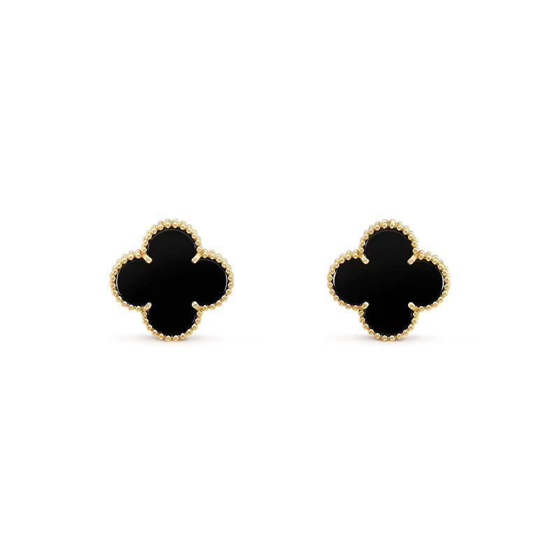 [Royal&Vicky]CLOVER MEDIUM 1 MOTIFS  ONYX STUD EARRINGS