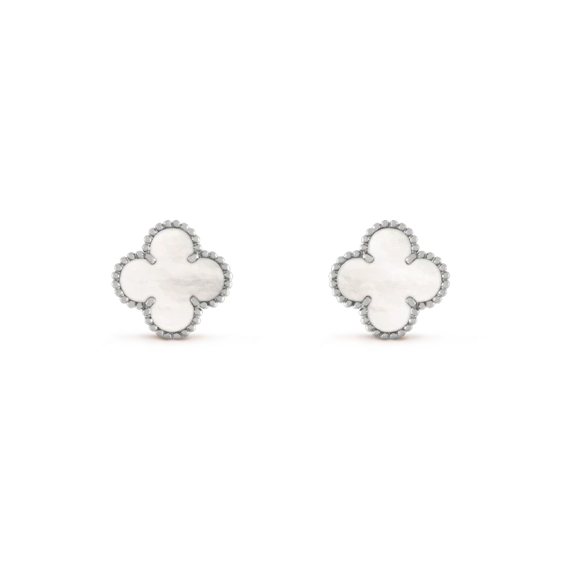 [Royal&Vicky]CLOVER MEDIUM 1 MOTIFS  WHITE MOP EARRINGS SILVER