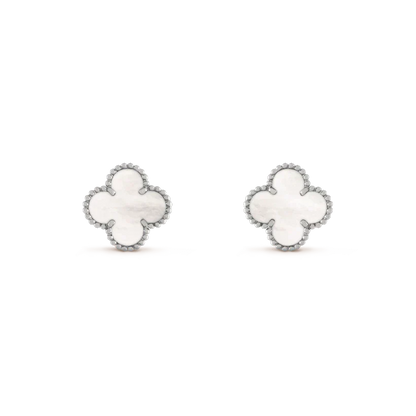 [Royal&Vicky]CLOVER MEDIUM 1 MOTIFS  WHITE MOP EARRINGS SILVER