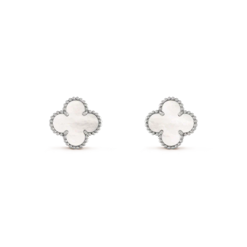 [Royal&Vicky]CLOVER MEDIUM 1 MOTIFS  WHITE MOP EARRINGS SILVER