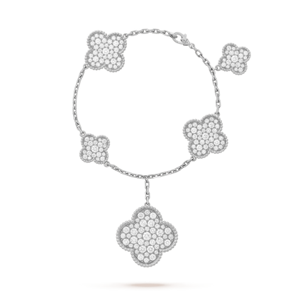 [Royal&Vicky]CLOVER 6 MOTIFS SILVER DIAMOND BRACELET