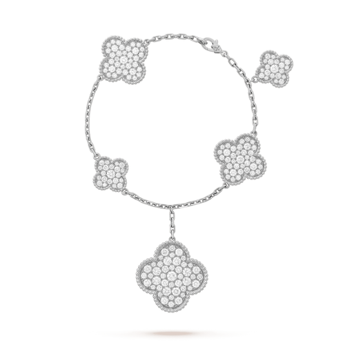 [Royal&Vicky]CLOVER 6 MOTIFS SILVER DIAMOND BRACELET