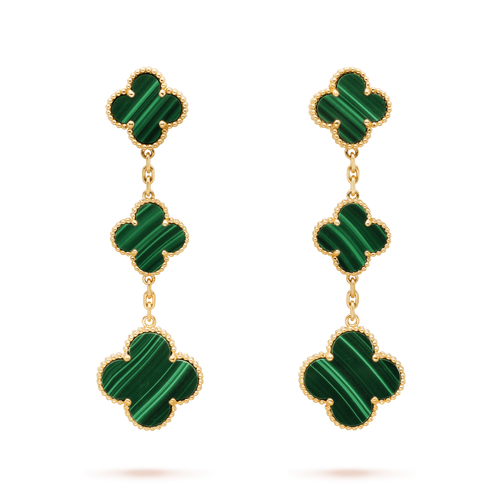 [Royal&Vicky]CLOVER MALACHITE 3 MOTIFS GOLD