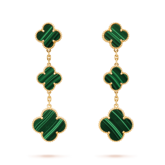 [Royal&Vicky]CLOVER MALACHITE 3 MOTIFS GOLD