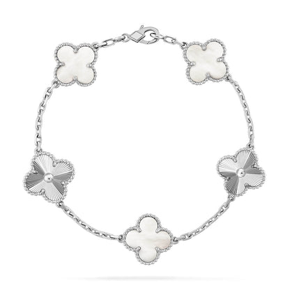 [Royal&Vicky]LUCKY CLOVER 5-MOTIF BRACELET - WHITE MOTHER-OF-PEARL COLLECTION
