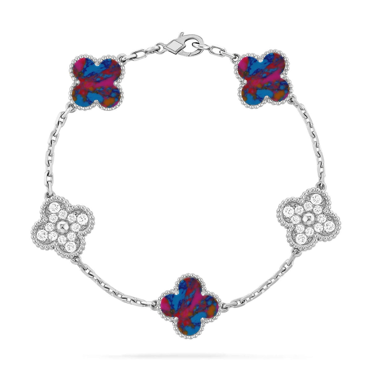 [Royal&Vicky]LUCKY CLOVER 5-MOTIF BRACELET - MULTI-GEM COLLECTION