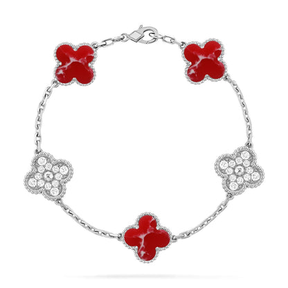 [Royal&Vicky]LUCKY CLOVER 5-MOTIF BRACELET - RED LARIMAR COLLECTION