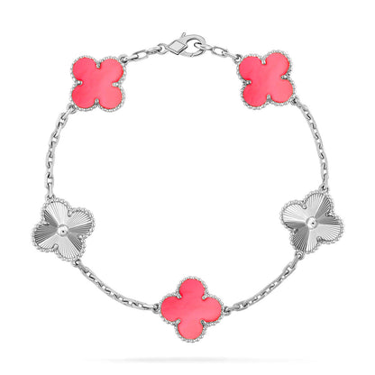 [Royal&Vicky]LUCKY CLOVER 5-MOTIF BRACELET - PINK MOTHER-OF-PEARL COLLECTION
