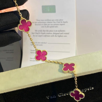 [Royal&Vicky]NEW CLOVER 5 MOTIFS PINK ENAMEL BRACELET