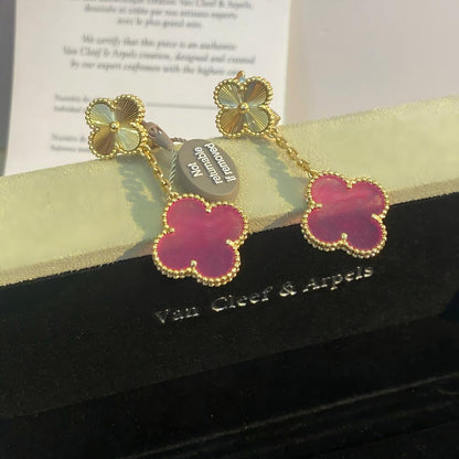 [Royal&Vicky]NEW CLOVER 2 MOTIF PINK ENAMEL EARRINGS