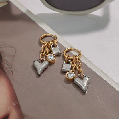 [Royal&Vicky]Sarah Heart & Lock Gold Earrings