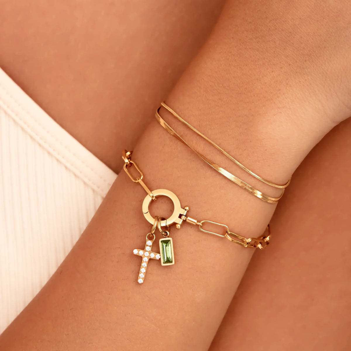 [Royal&Vicky]Annabella Birthstone Cross Bracelet