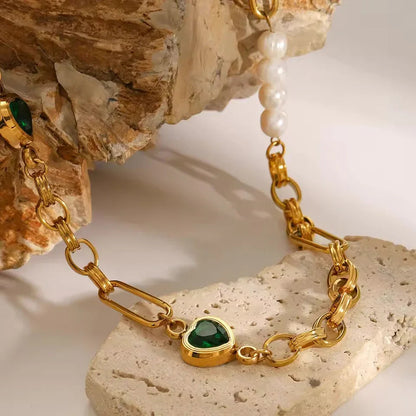 [Royal&Vicky]Melanie Emerald Pearl Bracelet