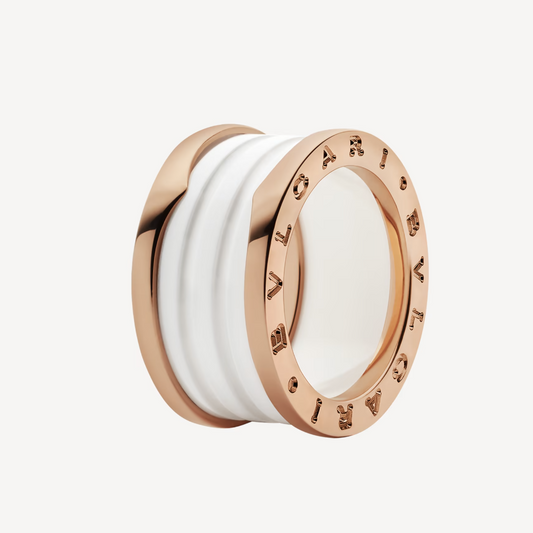 [Super]ZERO 1 FOUR-BAND LOOPS AND WHITE CERAMIC SPIRAL PINK GOLD RING