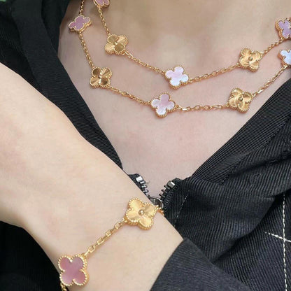 [Royal&Vicky]CLOVER 20 MOTIFS LASER PINK MOP NECKLACE