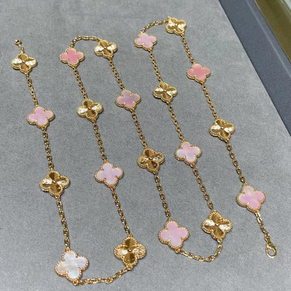 [Royal&Vicky]CLOVER 20 MOTIFS LASER PINK MOP NECKLACE