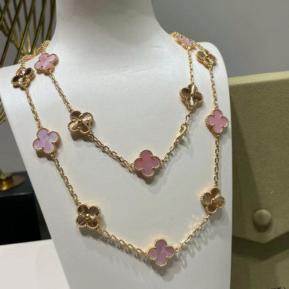 [Royal&Vicky]CLOVER 20 MOTIFS LASER PINK MOP NECKLACE