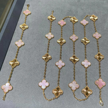 [Royal&Vicky]CLOVER 20 MOTIFS LASER PINK MOP NECKLACE