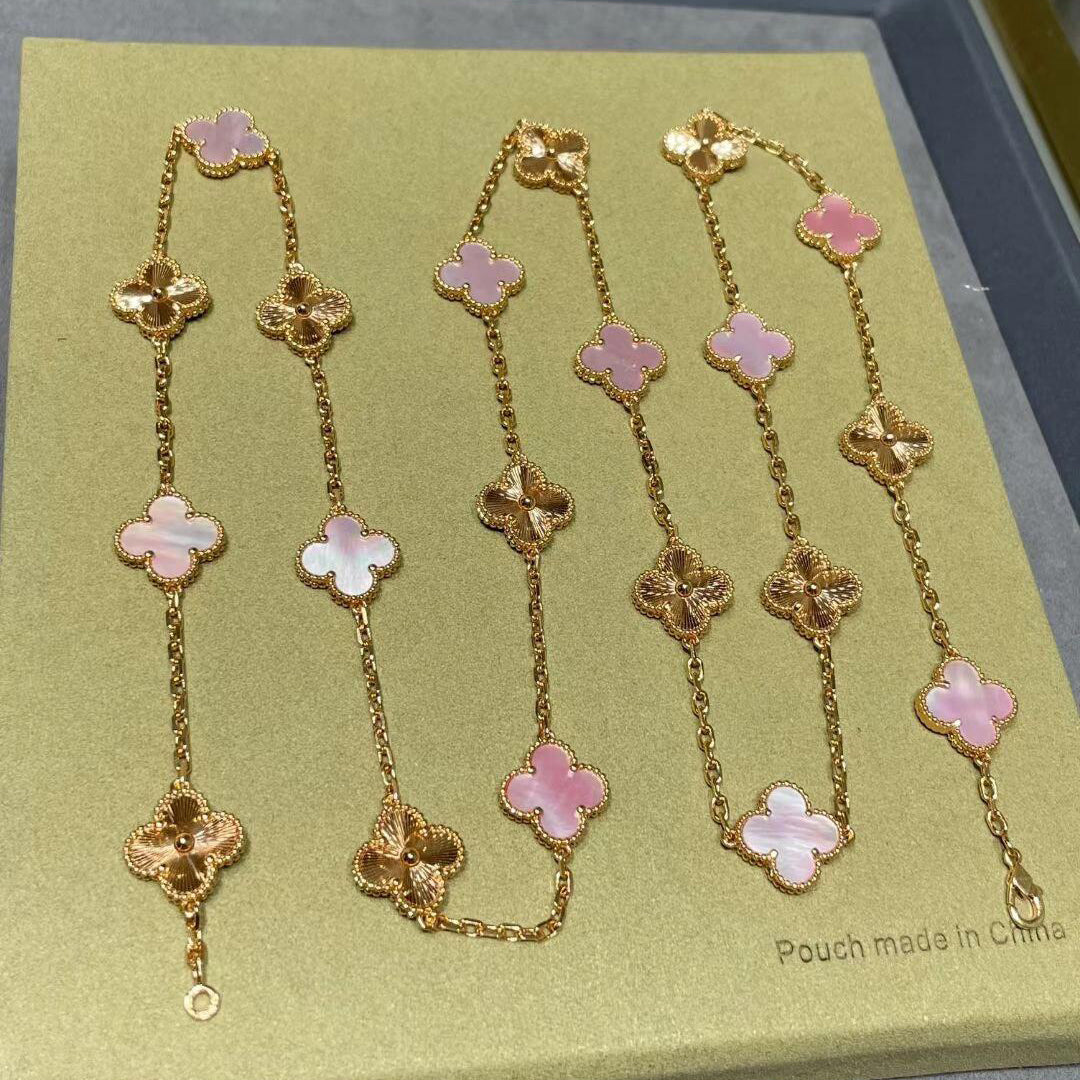 [Royal&Vicky]CLOVER 20 MOTIFS LASER PINK MOP NECKLACE