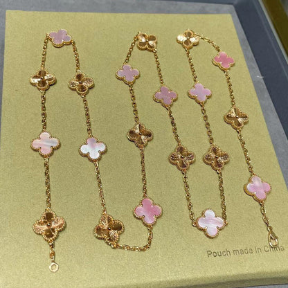 [Royal&Vicky]CLOVER 20 MOTIFS LASER PINK MOP NECKLACE
