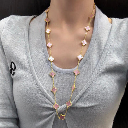 [Royal&Vicky]CLOVER 20 MOTIFS PINK MOP NECKLACE