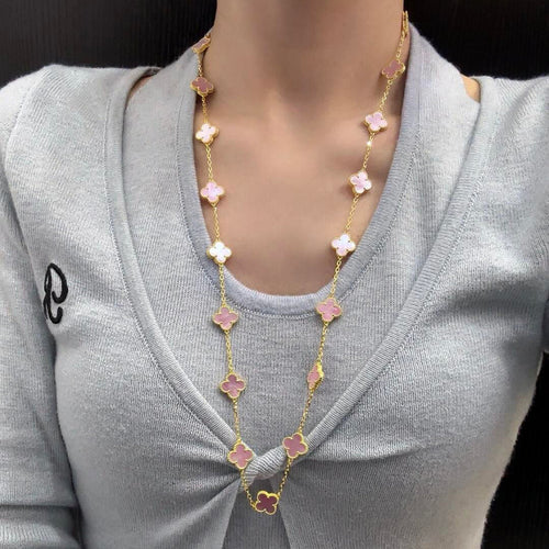 [Royal&Vicky]CLOVER 20 MOTIFS PINK MOP NECKLACE