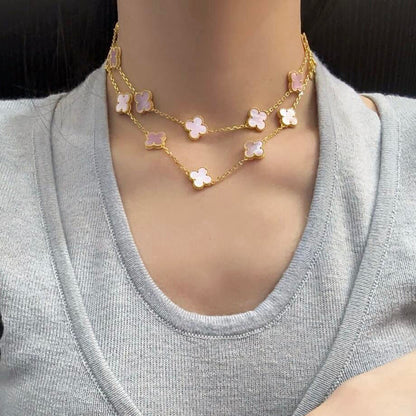 [Royal&Vicky]CLOVER 20 MOTIFS PINK MOP NECKLACE