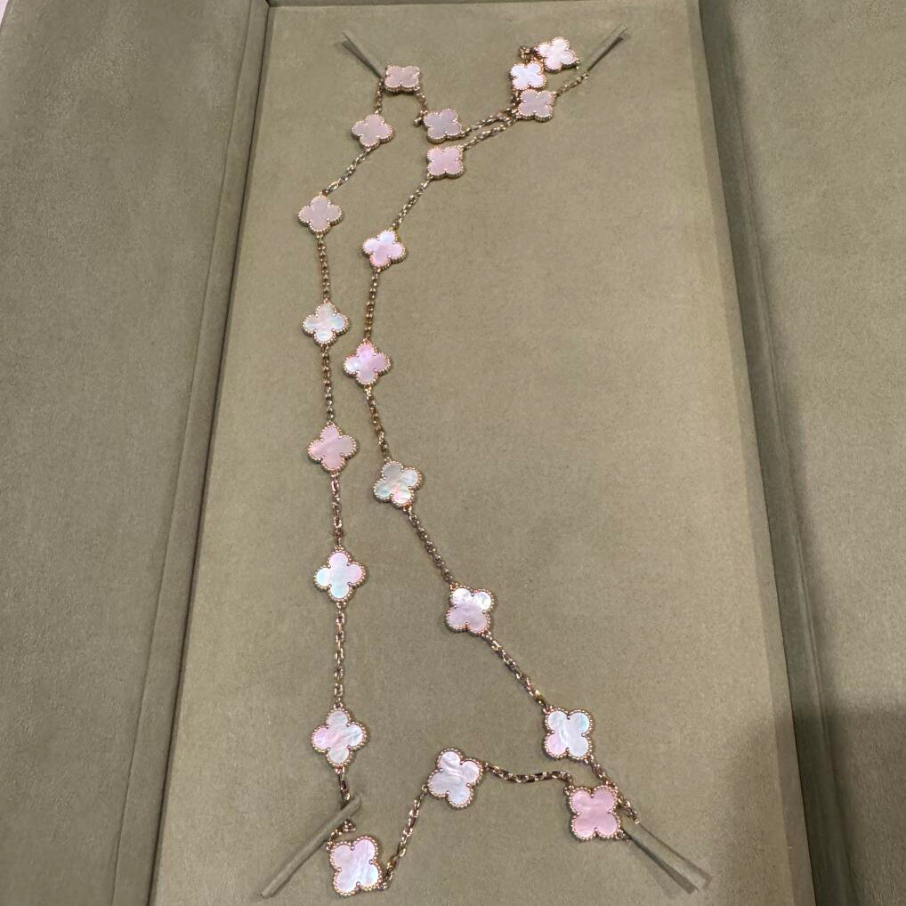 [Royal&Vicky]CLOVER 20 MOTIFS PINK MOP NECKLACE
