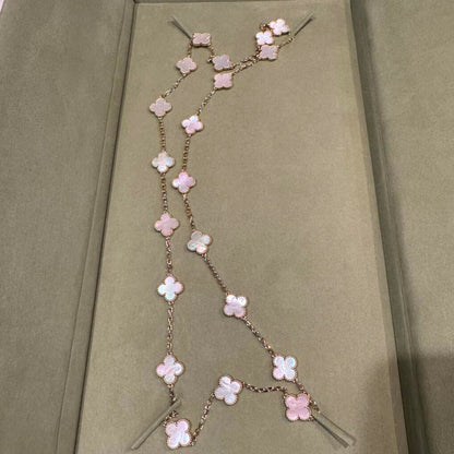 [Royal&Vicky]CLOVER 20 MOTIFS PINK MOP NECKLACE