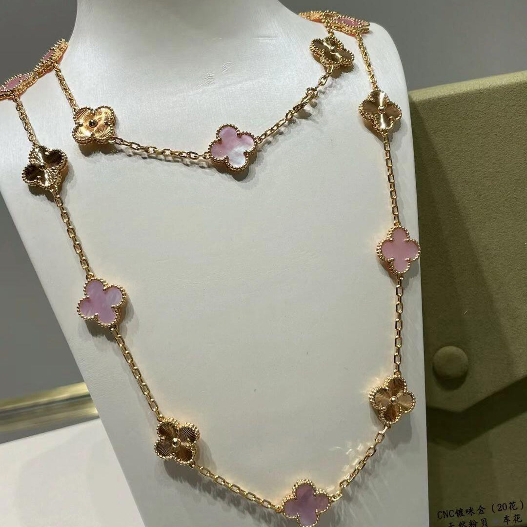 [Royal&Vicky]CLOVER 20 MOTIFS LASER PINK MOP NECKLACE