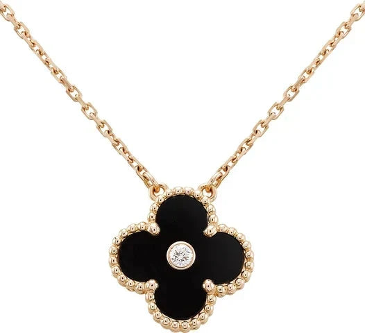 [Royal&Vicky]CLOVER 15MM DIAMOND ONYX NECKLACE