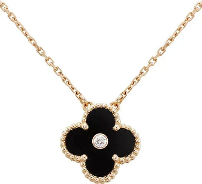 [Royal&Vicky]CLOVER 15MM DIAMOND ONYX NECKLACE