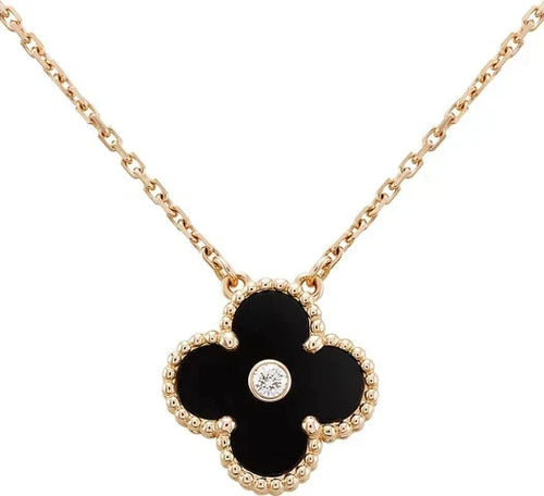 [Royal&Vicky]CLOVER 15MM DIAMOND ONYX NECKLACE