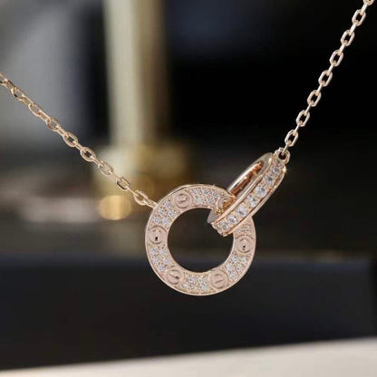 [Royal&Vicky]LOVE 7.6MM NECKLACE ROSE GOLD AND SILVER  FULL DIAMOND
