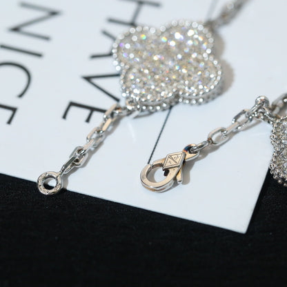 [Royal&Vicky]CLOVER BRACELET 5 MOTIF SILVER DIAMOND PAVED