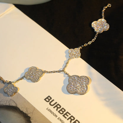 [Royal&Vicky]CLOVER BRACELET 5 MOTIF SILVER DIAMOND PAVED