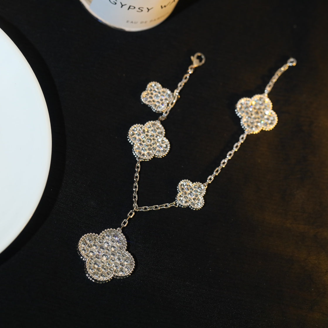 [Royal&Vicky]CLOVER BRACELET 5 MOTIF SILVER DIAMOND PAVED