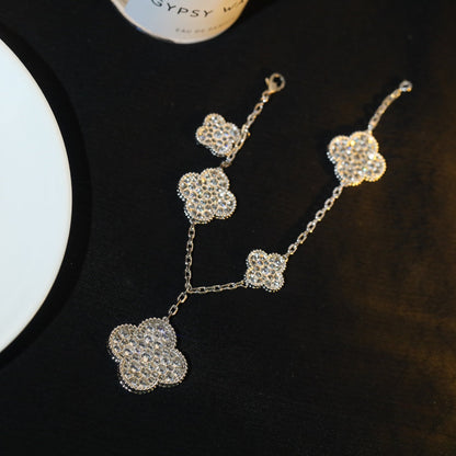 [Royal&Vicky]CLOVER BRACELET 5 MOTIF SILVER DIAMOND PAVED