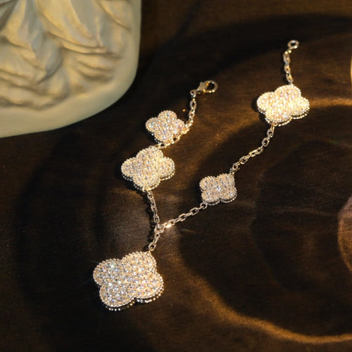 [Royal&Vicky]CLOVER BRACELET 5 MOTIF SILVER DIAMOND PAVED