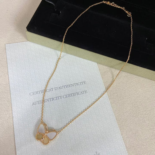 [Royal&Vicky]NEW ROSE GOLD WHITE MOTHER OF PEARL BUTTERFLY NECKLACE