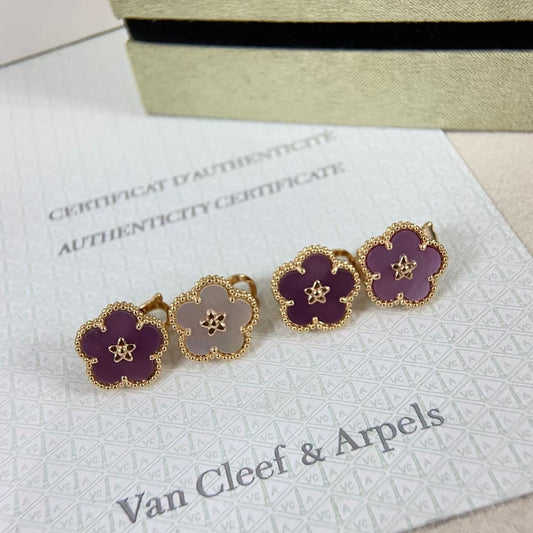 [Royal&Vicky]NEW PURPLE PLUM FRAGRANCE PLUM BLOSSOM GOLD EARRINGS