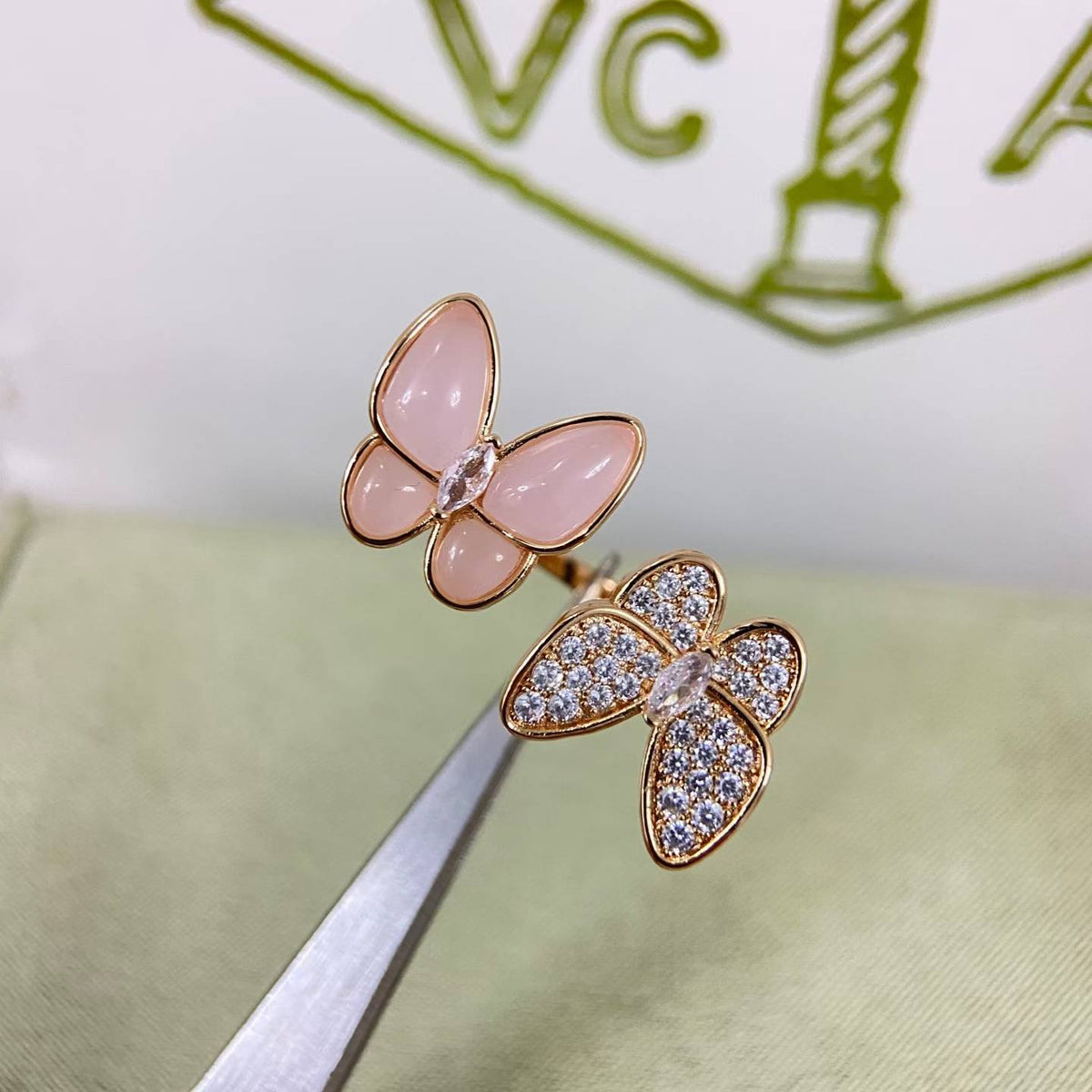 [Royal&Vicky]TWIN BUTTERFLY NEW DIAMOND & PINK BUTTERFLY RING