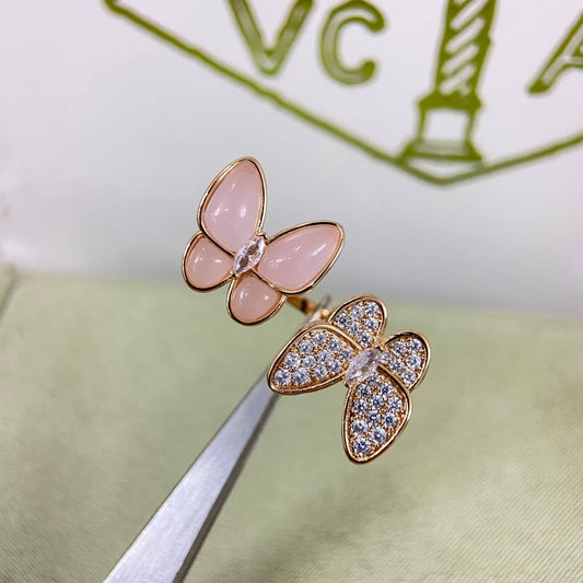 [Royal&Vicky]TWIN BUTTERFLY NEW DIAMOND & PINK BUTTERFLY RING