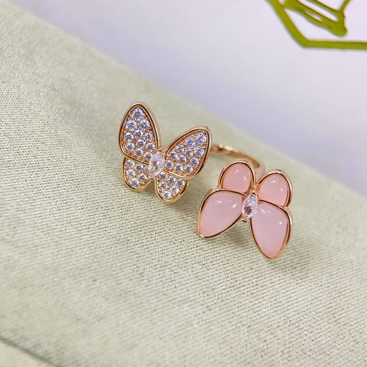 [Royal&Vicky]TWIN BUTTERFLY NEW DIAMOND & PINK BUTTERFLY RING