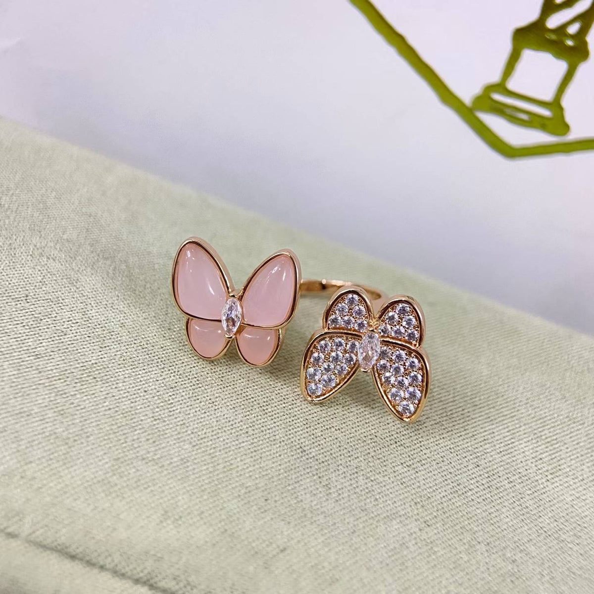 [Royal&Vicky]TWIN BUTTERFLY NEW DIAMOND & PINK BUTTERFLY RING