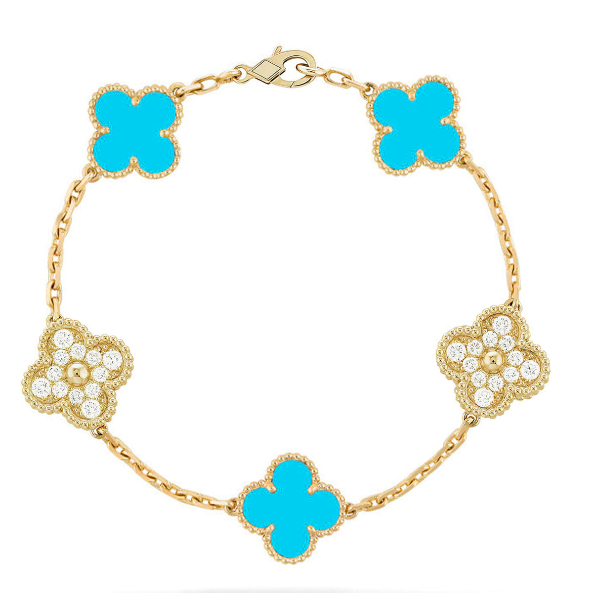 [Royal&Vicky]LUCKY CLOVER 5-MOTIF BRACELET - TURQUOISE COLLECTION